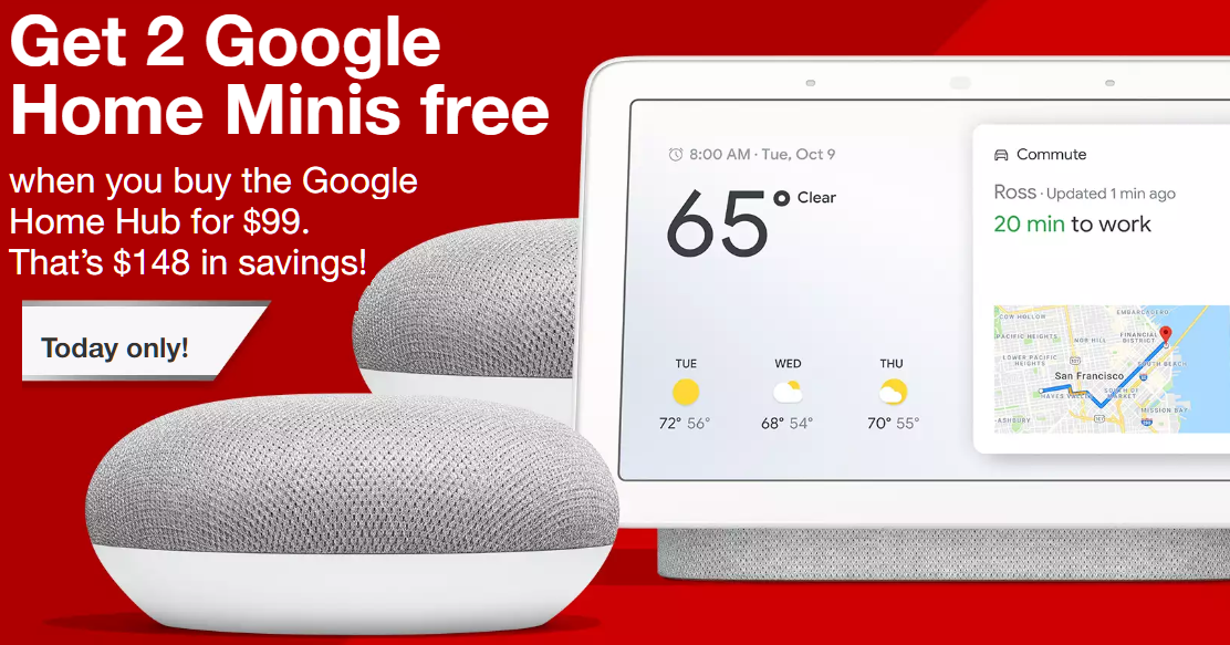 google home hub with 2 free minis
