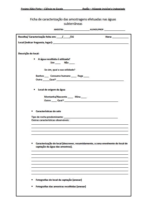 Ficha de caracterização - Águas subterrâneas