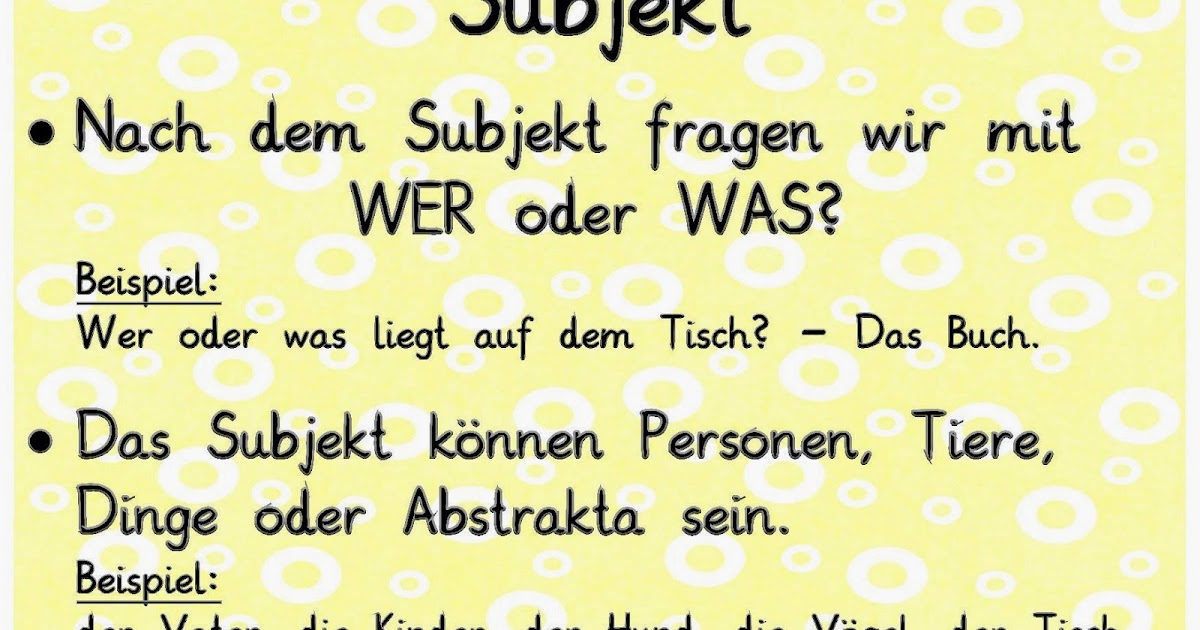 Wie Frag Ich Nach Dem Subjekt Reif für die Ferien: Satzglieder - Merkplakate