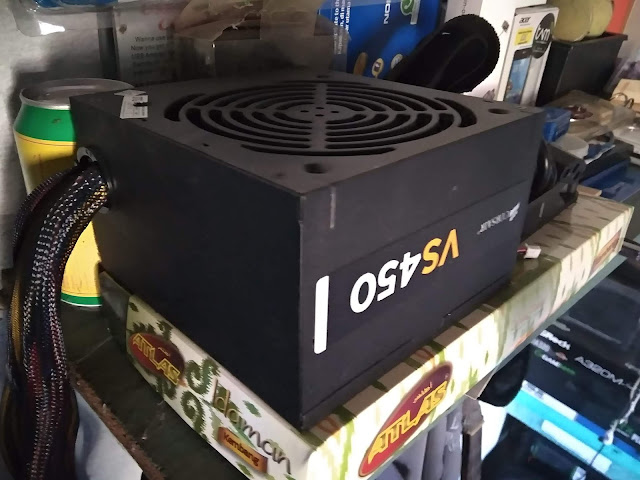 Sudah coba tukar ke PSU Corsair VS450, kipas tetap error/teru berputar