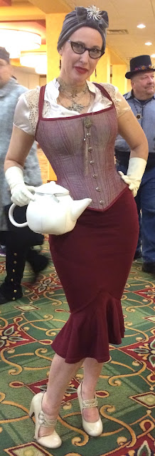 Gail Carriger in Steampunk Pinup Raspberry Pencil and Corset at Teslacon