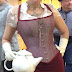 Gail Carriger in Steampunk Pinup Raspberry Pencil and Corset at Teslacon