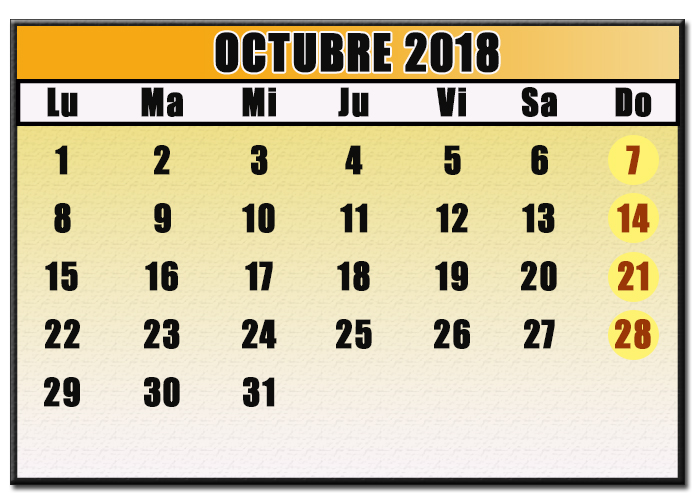 CALENDARIO OCTUBRE 2018