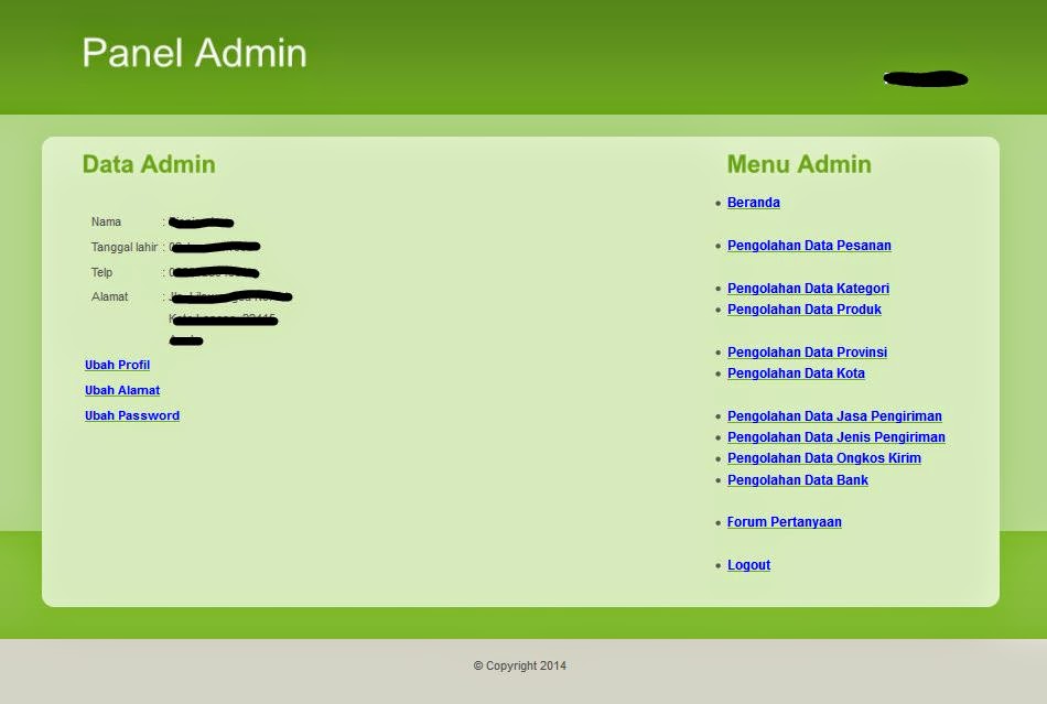 Admin menu 2. Admin menu design.