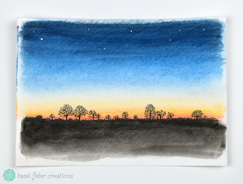 Cass Art #BeInspired Campaign - What Inspires you? Winter Sunset by Hazel Fisher Creations drawn with soft pastels, Inktense pencils and fineliner pens Cass Art #BeInspired Campaign - What Inspires you? Winter Sunset by Hazel Fisher Creations drawn with soft pastels, Inktense pencils and fineliner pens
