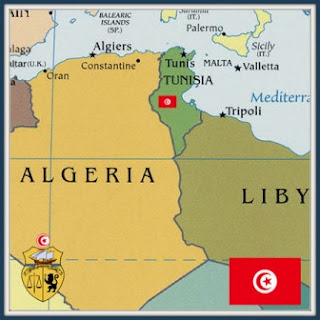 Tunisian flag with map of Tunis