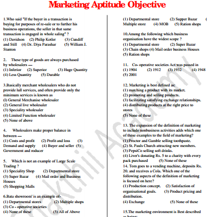 Marketing Aptitude Pdf