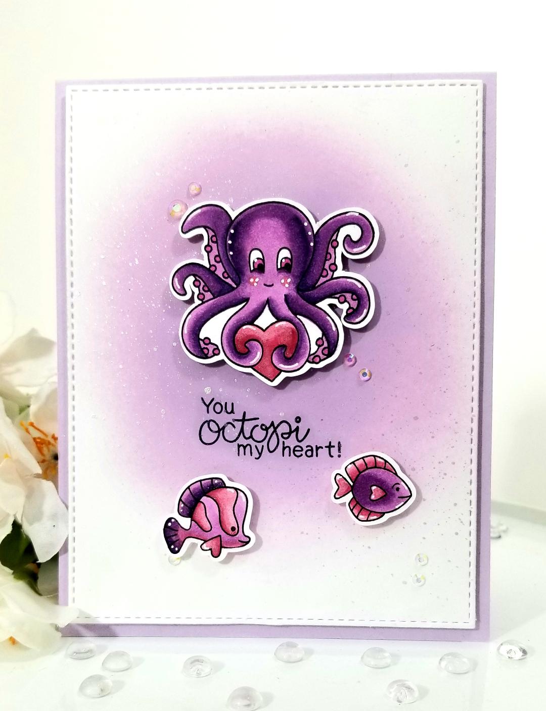 You Octopi My Heart Card by February Guest Designer Lori U'ren | Tides of Love Stamp Set by Newton's Nook Designs #newtonsnook #handmade