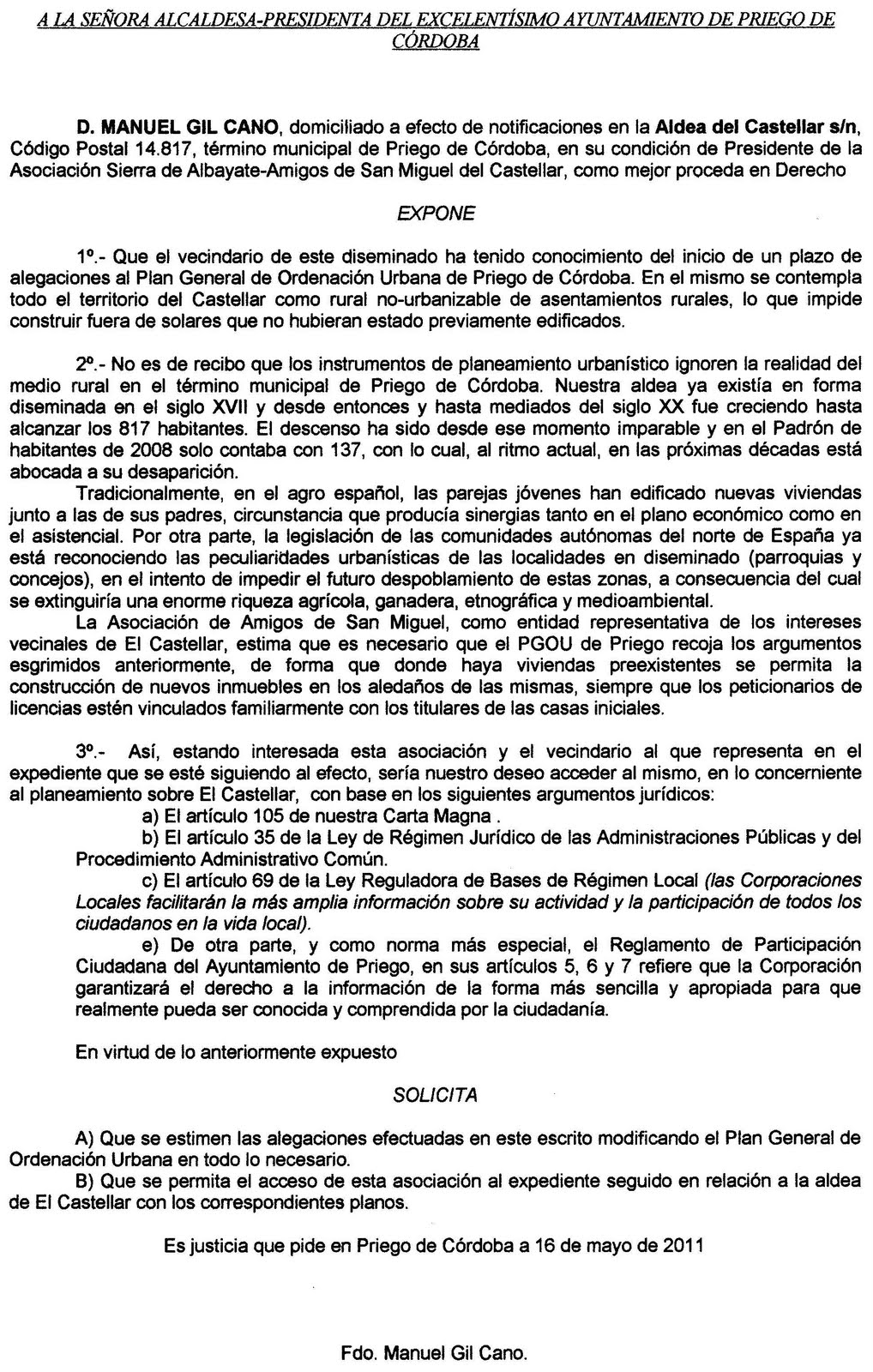 Aldea del Castellar: 16-05-2011 escrito de alegaciones al Plan General de  Ordenación Urbana de Priego