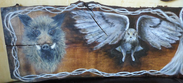 The sacred animals of Samain the boar and the owl - Le sanglier et le chavagneux ou hibou Grand Duc en patois auvergnat