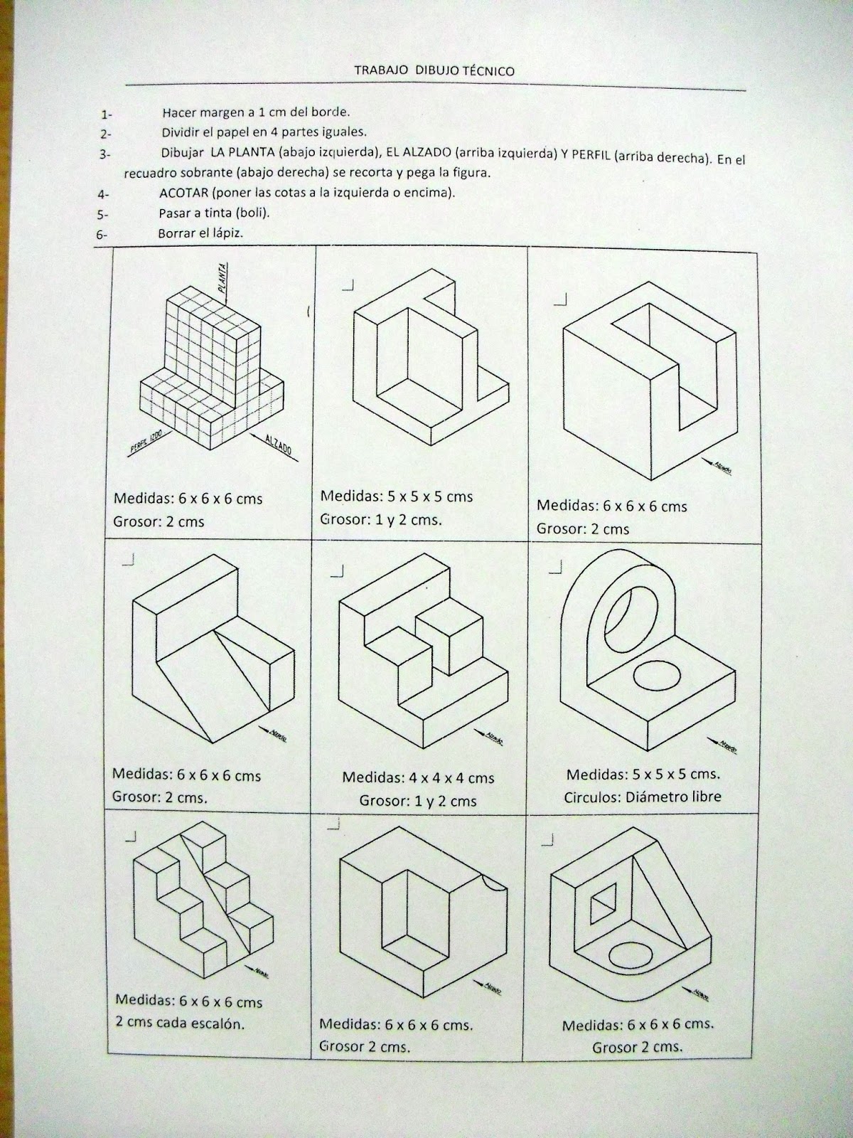 Planta, alzado y perfil.