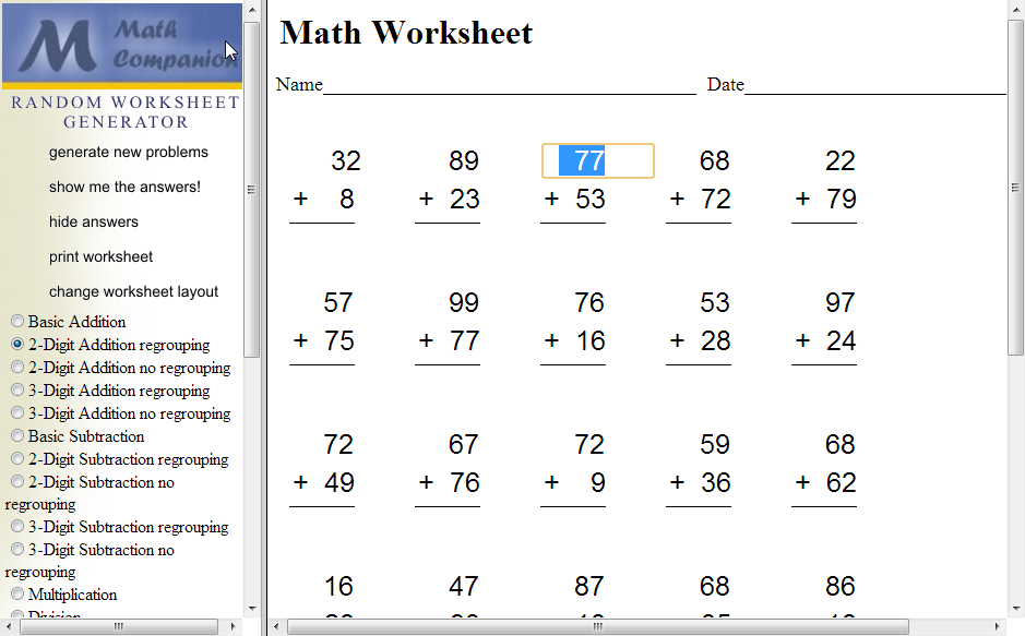 Homestead Catholic: Math Worksheet Generator