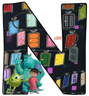 Alfabeto de Mike, Sully y Boo con las Puertas de Monsters S. A. 