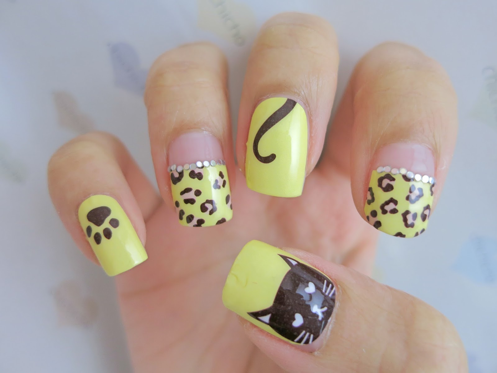 Leopard Print and Cat Nail Art Nail Wrap D1036 - chichicho~