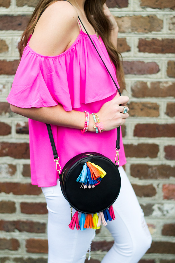 Cold Shoulder Top With Ruffles & Tassels by Charleston fashion blogger Kelsey of Chasing Cinderella