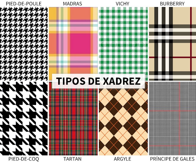 TIPOS DE XADREZ  PIED DE POULE, TARTAN, BURBERRY E MAIS! 