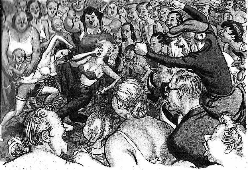 Leslie Illingworth 1958 Leslie Illingworth cartoon 1958, women streetfighting