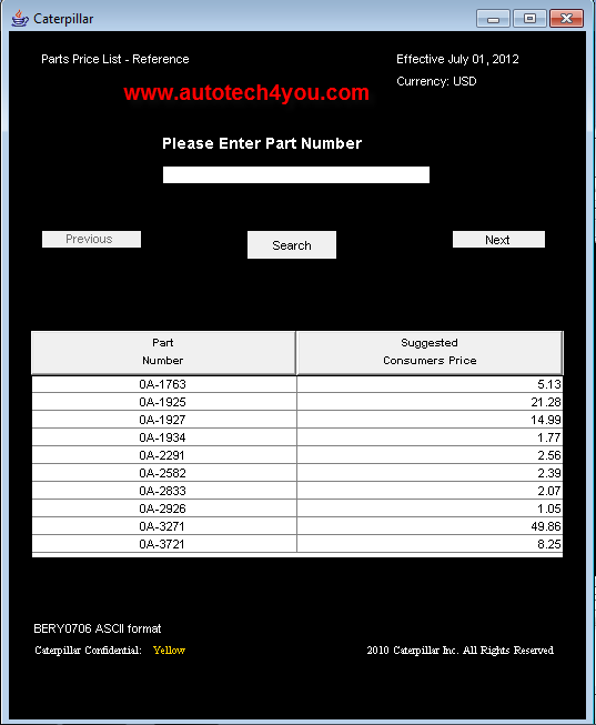 Caterpillar Price list 7/2012 Service & Spare Parts Catalog