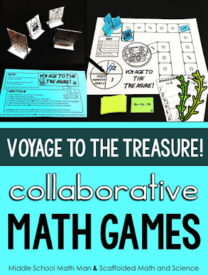 Voyage to the Treasure! collaborative math games Are you looking for a fun math game that students can play to review what they have learned in class? Voyage to the Treasure! is a new collaborative math game where students work together to beat the Math Monster to the treasure! The directions are easy in this low-prep math game. Voyage to the Treasure! works great as a math review, a day when students have a sub or as a math center.