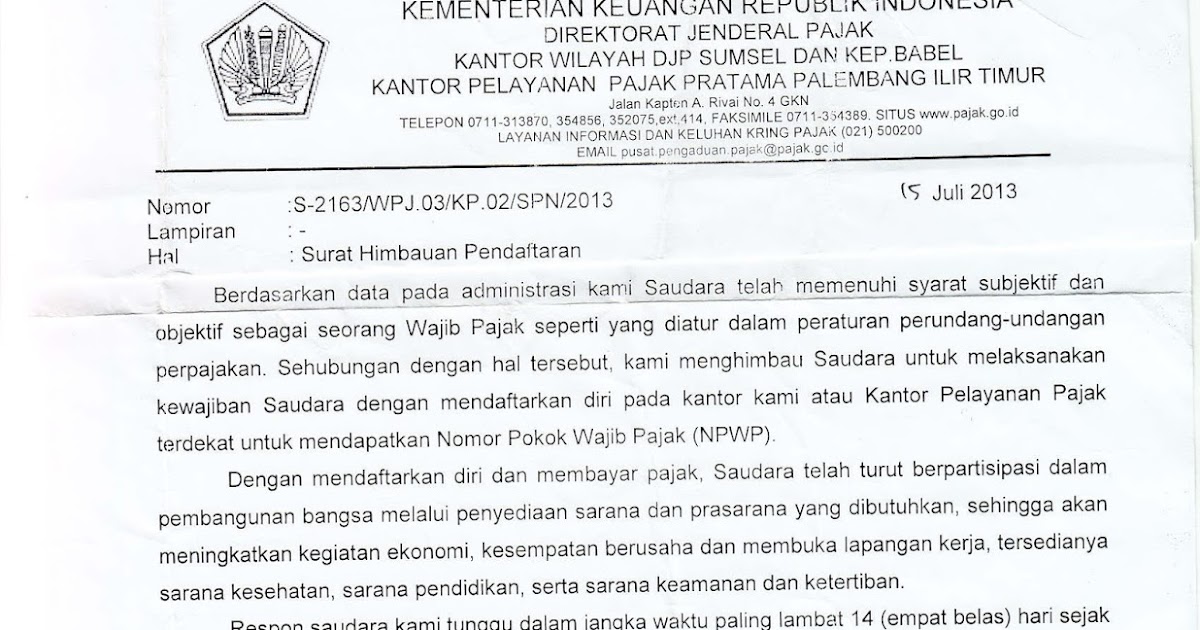 Contoh Surat Himbauan Kepada Wajib Pajak Contoh Surat Terbaru