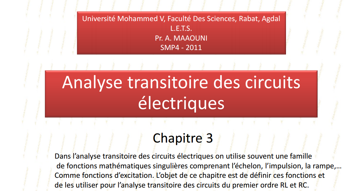 Cours D U0026 39 U00e9lectronique Analyse Transitoire Des Circuits