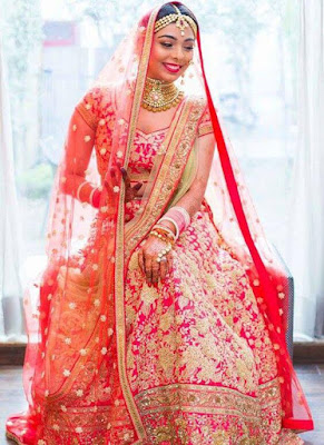 Beautiful Indian Bride In Magenta Lehenga Choli Set with Sequin Work