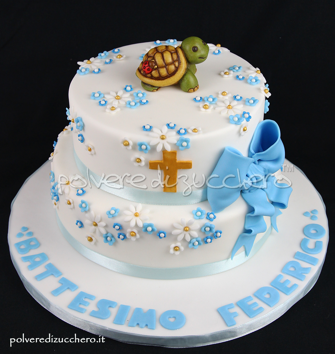 cake design torta decorata pasta di zucchero battesimo tartaruga thun fiori croce fiocco fondant paste baptsim turtle flower cross bow