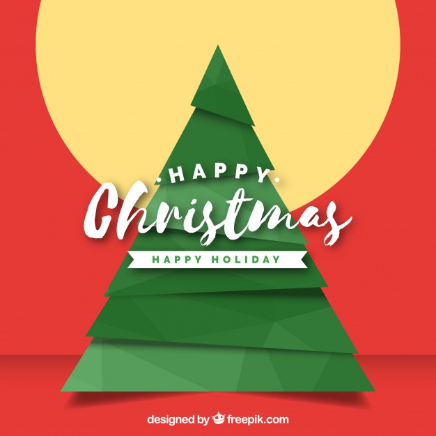 Happy christmas background with a geometrical tree Free Vector