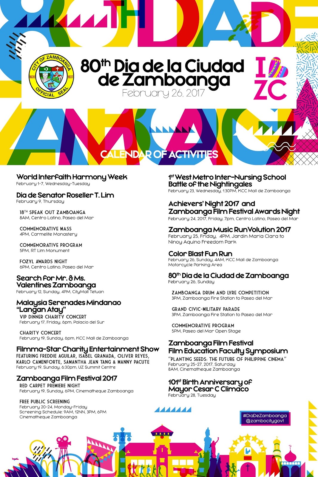 80th Dia de la Ciudad de Zamboanga Calendar of Activities Poster design