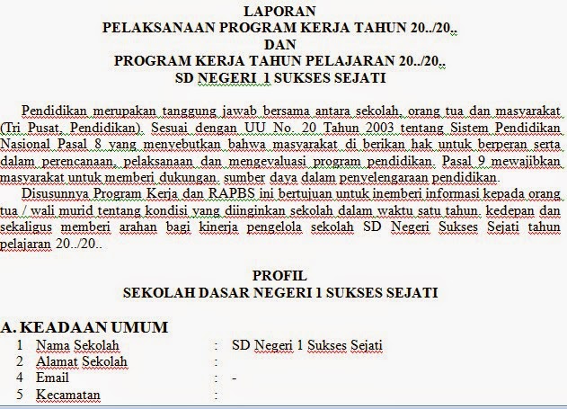 Download Contoh Laporan dan Program Kerja Tahunan Sekolah 