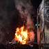 Commercial Bus Catches Fire At Oshodi Area Of Lagos (Photos)