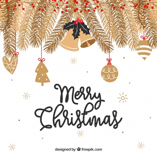 Christmas background with golden branches Free Vector