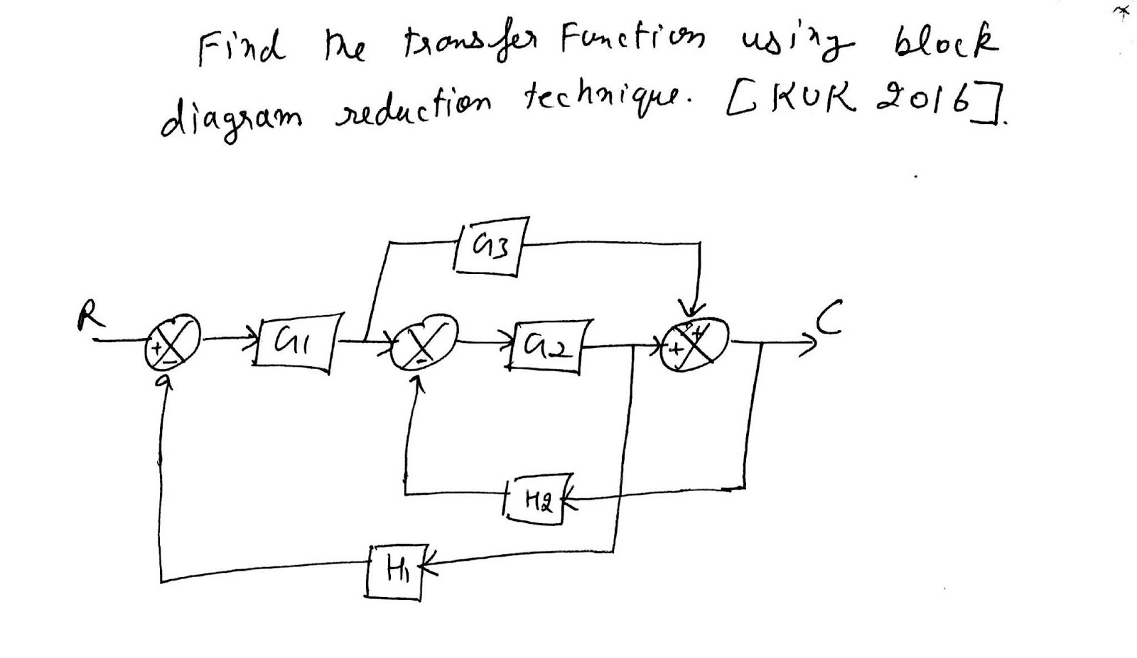 Control System Block Diagram Reduction Method KUK 2016 Paper Solution