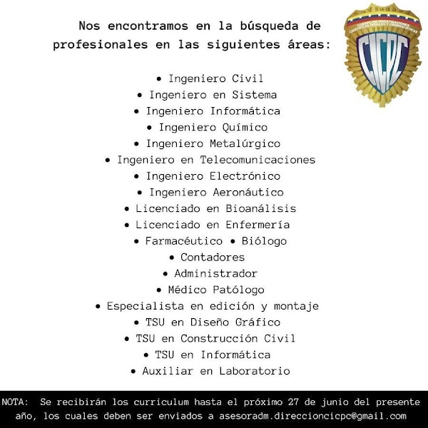 Oportunidad laboral Para Aquellos que deseen ingresar a la Institución Cicpc y oportunidad de trabajo. Oportunidad laboral Para Aquellos que deseen ingresar a la Institución Cicpc y oportunidad de trabajo.