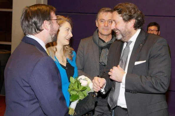 Prince Guillaume and  PrincessStephanie attended the premiere of the film "Rusty Boys" at the Utopolis Kirchberg in Luxembourg. Stephanie wore Prada dress, and Aquamarine gold earrings