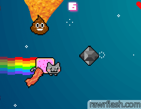 Nyan cat voando em memes Um jogo poluído com vários memes e referências onde você tem que voar com o Nyan cat! Voe o máximo que puder e entra para o rank.