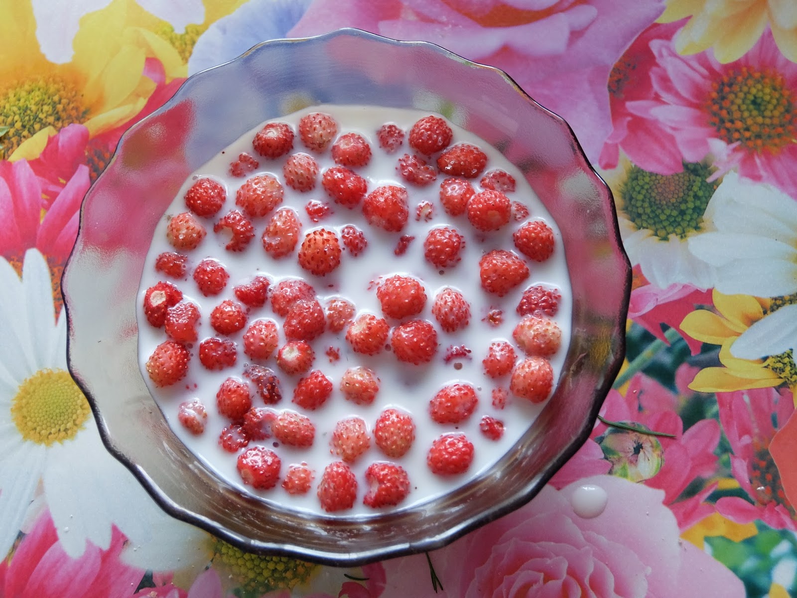 Лесная клубника с молоком и сахаром