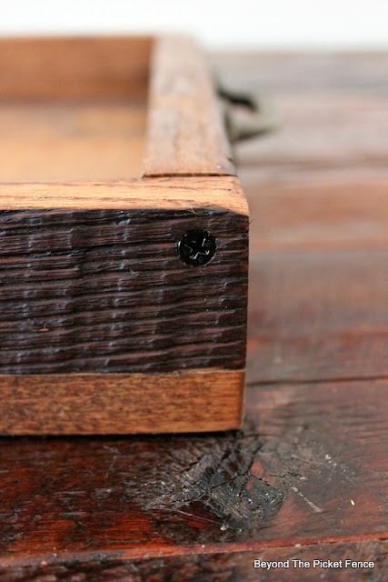 countersink screws on the corners of the wood tray