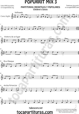 Partitura de Corno Inglés Solfeando, Historia de un Lugar, En el Bosque y Anclas Potanclas Popurrí Mix 3 Sheet Music for English Horn Music Scores