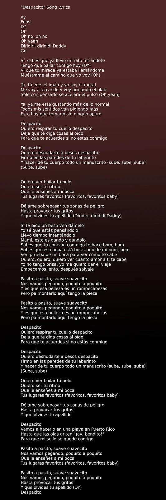 Luis Fonsi - Despacito ft. Daddy Yankee Song Lyrics in image