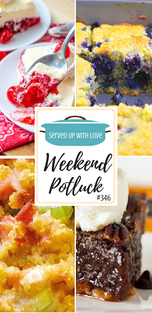 Weekend Potluck featured recipes include Famous Ham Dressing, Blueberry Cornbread, Bourbon Chocolate Pecan Pie, and Cherry Jell-O Dessert over at Served Up With Love. 