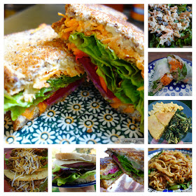 collage of lunch dishes incorporating vegetables and fruits