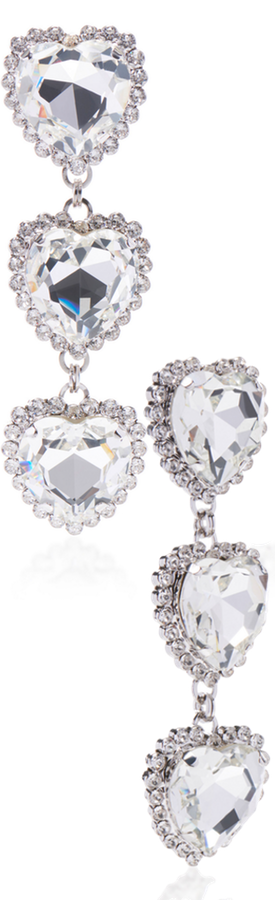 Alessandra Rich Long Crystal Heart Earrings