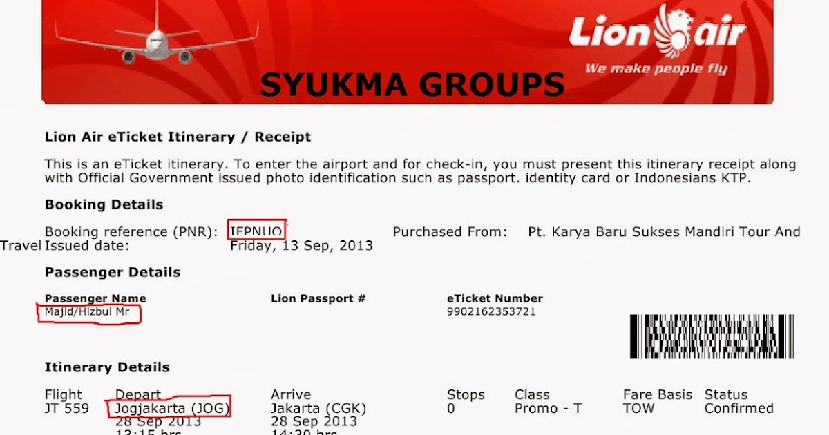 Contoh Tiket Lion Air oleh Syukma Groups Syukma Groups Utama Info