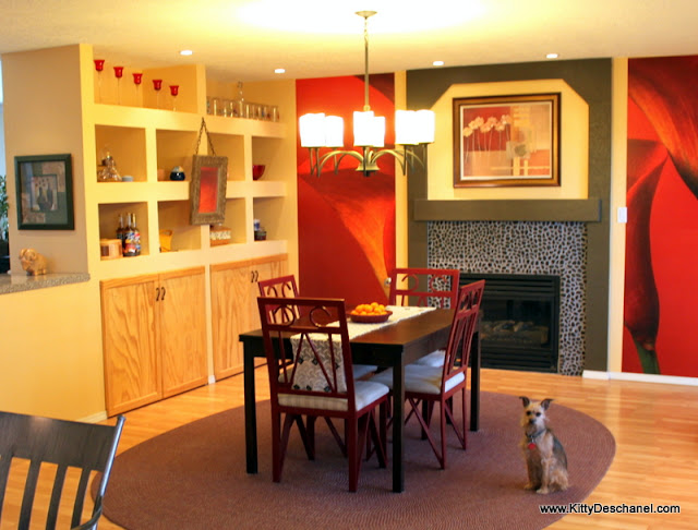 river rock fireplace in the dining room