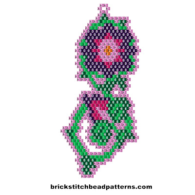 Free brick stitch seed bead earring pattern labeled color chart.