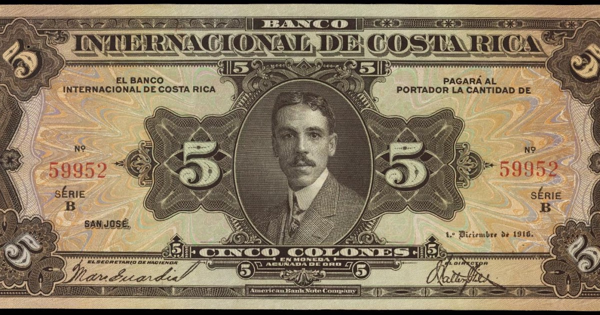 Costa Rica 5 Colones banknote 1918 Banco Internacional de Costa Rica