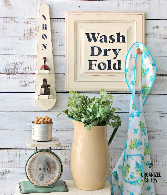 Cabinet Door Repurposed as Laundry Room Decor #stencil #upcycle
