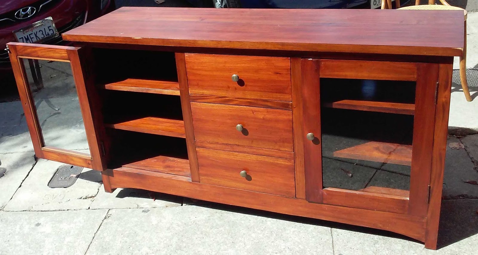 UHURU FURNITURE & COLLECTIBLES SOLD Solid Teak Modern Asian TV Stand 95