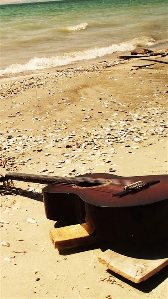   Guitar On The Beach   Galaxy Note HD Wallpaper